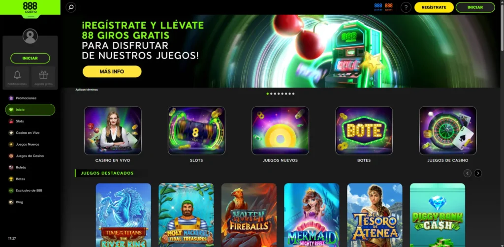 888casino main menu