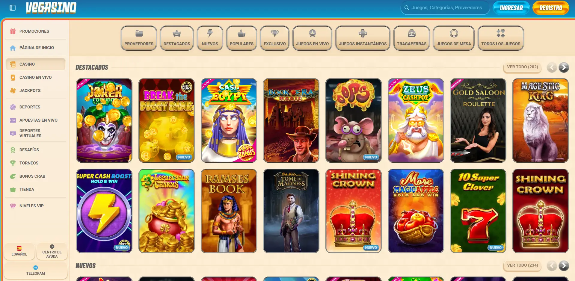 Vegasino juegos