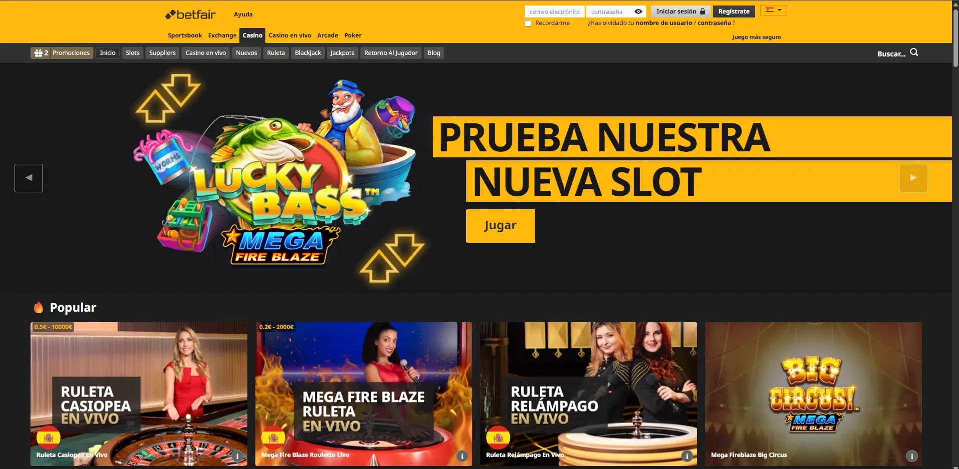 betfair main menu