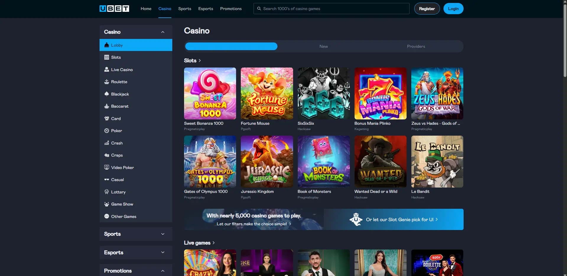 ubet casino juegos